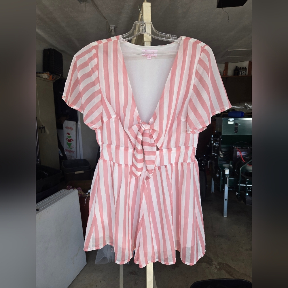 Pink Lily Kids Pink and White Striped Romper